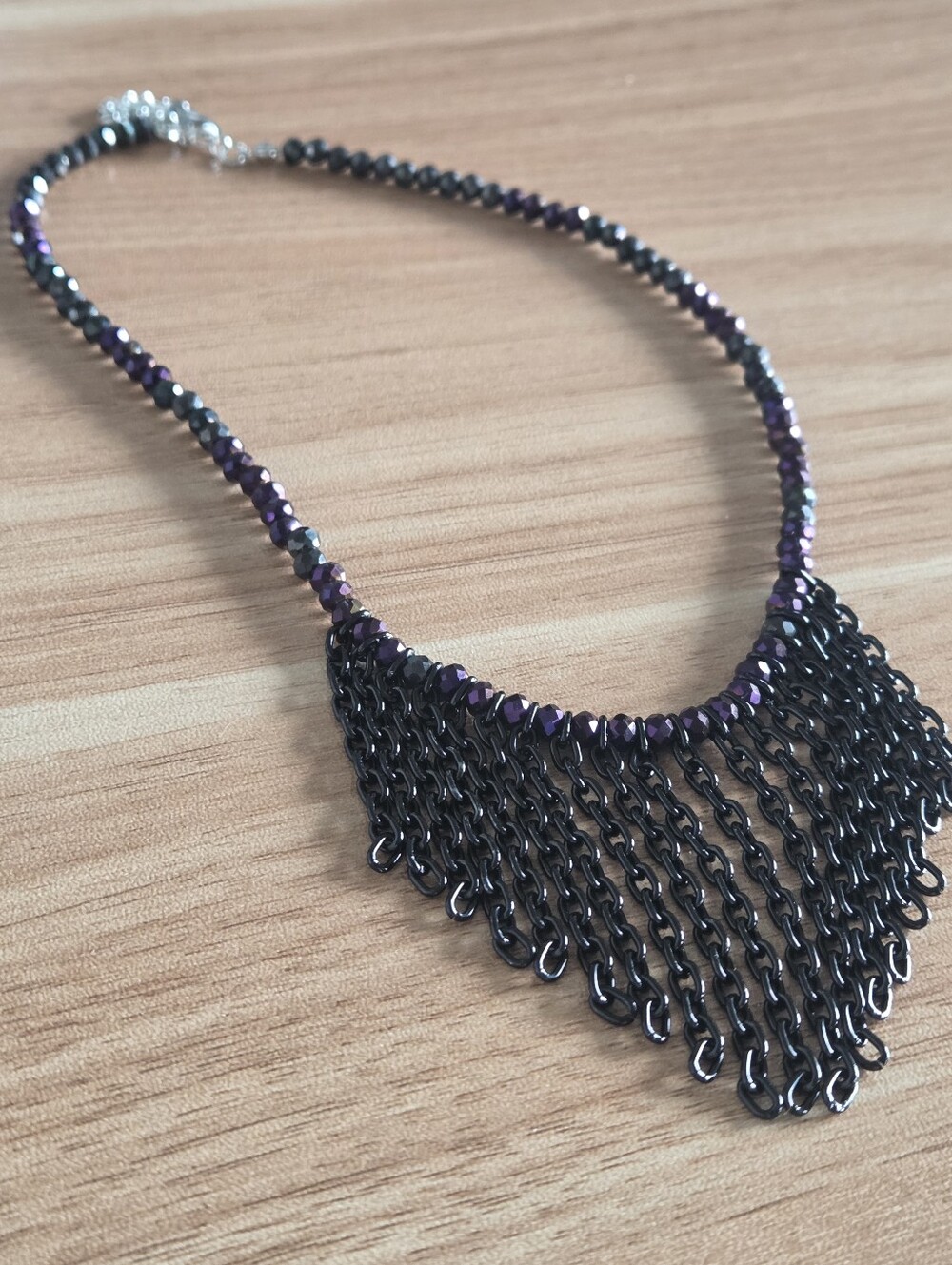 Multi-Chain Fringe Necklace in Iridescent Purple and Black